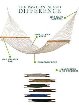Original Pawleys Island 15OC Presidential Original Cotton Rope Hammock with Free Extension Chains & Tree Hooks, Handcrafted in The USA, Accommodates 2 People, 450 LB Weight Capacity, 13 ft. x 65 in.