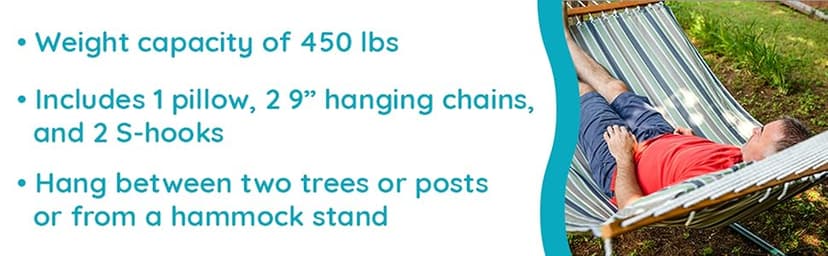 Sunnydaze Quilted Outdoor Hammock with Spreader Bars - Heavy-Duty 450-Pound Capacity Double Hammock for Outside - Khaki Stripe