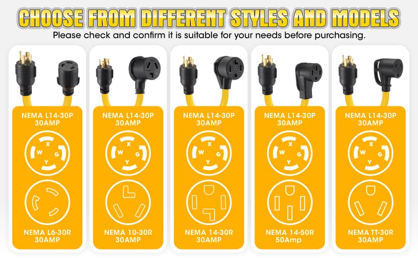 Generator to Dryer Adapter Cord NEMA L14-30P to 10-30R 30 Amp, ETL Listed, 4 Prong Locking Generator Male to 3 Prong Dryer Female for EV, 10 AWG STW, 1FT