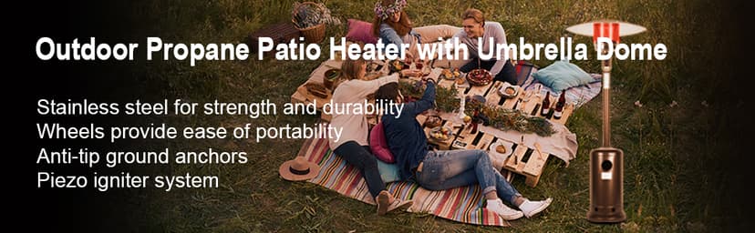 Outdoor Mushroom Heater Patio Propane 48,000 BTU for Outdoor Heating Deck Heater with Umbrella Dome and Wheeled Floor-standing Rust Free for Patio Porch and Backyards