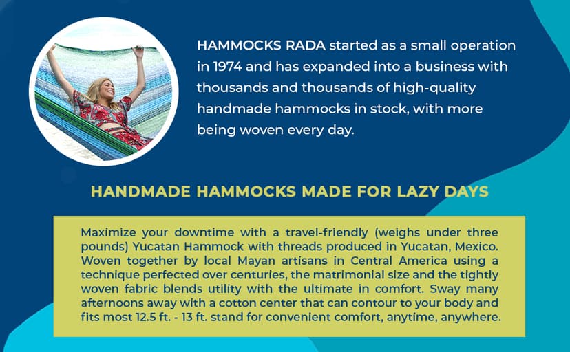Hammocks Rada Mayan-Made Matrimonial Yucatan Hammock - Two Person - Fits 12.5 to 13 Feet Hammock Stand - Up to 550 Pounds, Two Green - Hanging Bed