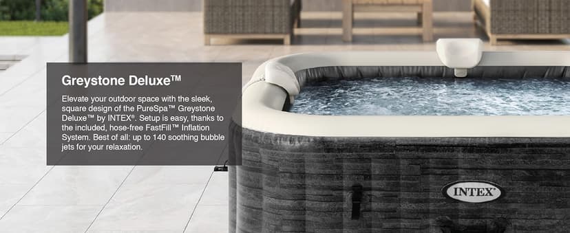 INTEX PureSpa Greystone Deluxe Inflatable Hot Tub, with with Built-in FastFill Inflation System, Spa Control App, and 4 Person Capacity, 83" x 28"