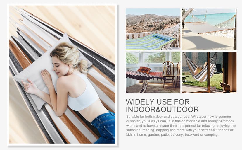 SUPER DEAL Portable 2 Person Hammock with 9FT Hammock Stand, 620 LBS Capacity Adjustable Hammock Bed with Space Saving Carrying Case Included for Camping Garden Backyard Patio Indoor Outdoor