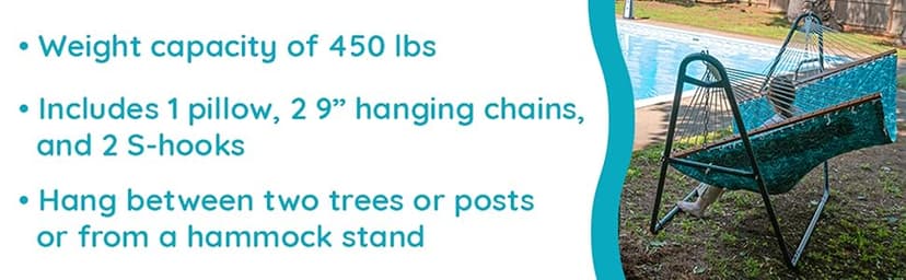 Sunnydaze Quilted Outdoor Hammock with Spreader Bars - Heavy-Duty 450-Pound Capacity Double Hammock for Outside - Cool Blue Tropics