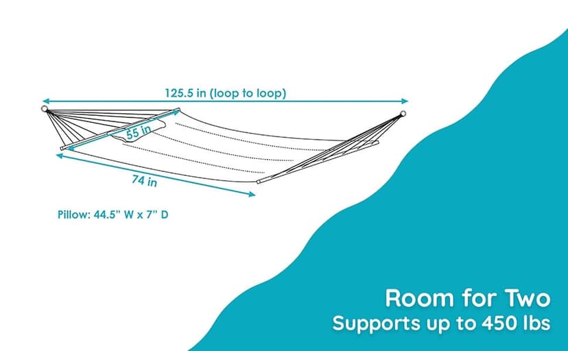 Sunnydaze Quilted Outdoor Hammock with Spreader Bars - Heavy-Duty 450-Pound Capacity Double Hammock for Outside - Ocean Isle