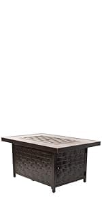 Fire Sense 62745 Armstrong Basketweave Aluminum Convertible Gas Fire Pit Table 55000 BTU Multi-Functional Outdoor Firepit with Fire Bowl Lid, Nylon Cover Clear Fire Glass Bronze Finish - Rectangular