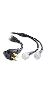 Cable Matters LED-Lit 4 Prong 30 Amp to 15 Amp Adapter for Generator (30 AMP to 110 Adapter Splitter) 30 Inches - NEMA L14-30P to 2X 5-20R