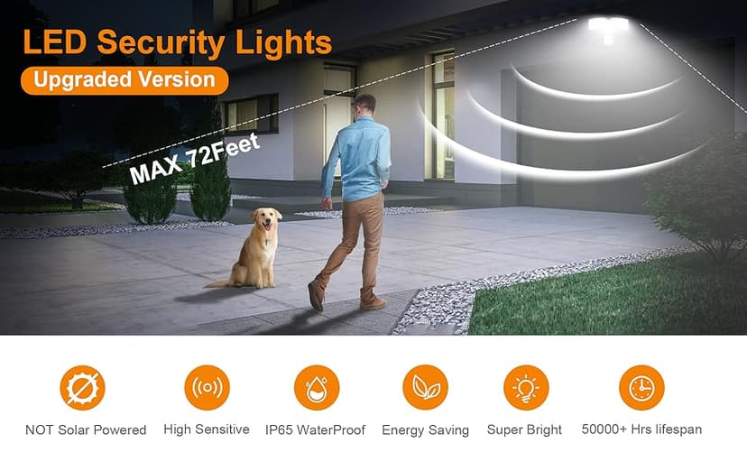 LEPOWER LED Motion Sensor Security Lights Outdoor, 30W 3200LM, 5500K, IP65 Waterproof, 2 Head Motion Detector Flood Light for Garage, Yard, Porch, White (NOT Solar Powered)