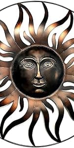 Bellaa 20018 Large Sun Metal Wall Art Sculpture Indoor Living Room Outdoor Garden Patio Farmhouse Home Decor Hanging Retro Rustic Statue Figurine