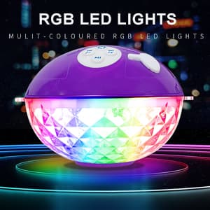 Blufree Floating Pool Speakers with Colorful Lights, Bluetooth Wireless Pool Speaker Floatable IP68 Waterproof, Built-in Mic & Crystal Clear Sound Bluetooth Hot Tub Speaker for Pool Party Outdoors