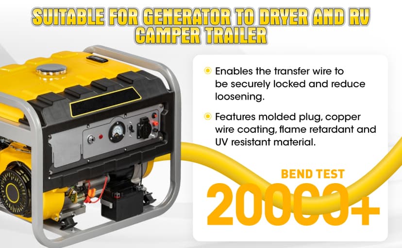 Generator to Dryer Adapter Cord NEMA L14-30P to 10-30R 30 Amp, ETL Listed, 4 Prong Locking Generator Male to 3 Prong Dryer Female for EV, 10 AWG STW, 1FT