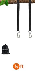 Tree Swing Hanging Straps Kit, Heavy Duty Holds 2200LBS 5FT Extra Long, with Safer Lock Snap Carabiners & Carry Pouch Bag