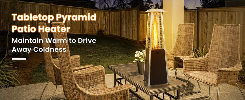 Tangkula Portable Patio Heater, 10,000 BTU Outdoor Tabletop Heater with Stainless Steel Burner, Tip-Over & Flameout Protection, 34" Pyramid Mini Outdoor Heaters for Patio, Porch, Deck (Bronze)