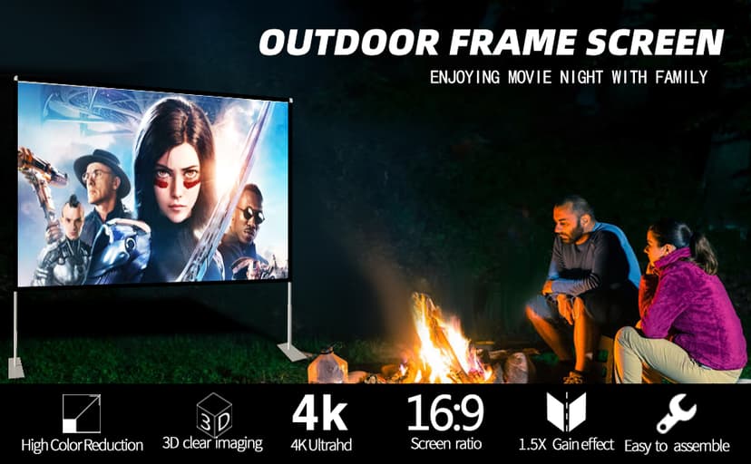 Projector Screen with Stand 120 inch Portable Projection Screen 16:9 4K HD Rear Front Projections Movies Screen with Carry Bag for Indoor Outdoor Home Theater Backyard Cinema Travel