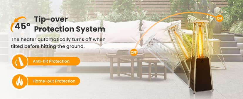 Tangkula Portable Patio Heater, 10,000 BTU Outdoor Tabletop Heater with Stainless Steel Burner, Tip-Over & Flameout Protection, 34" Pyramid Mini Outdoor Heaters for Patio, Porch, Deck (Bronze)