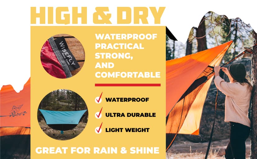 Wise Owl Outfitters Hammock Tarp, Hammock Tent - Rain Tarp for Camping Hammock - Camping Gear Must Haves w/Easy Set Up Including Tent Stakes and Carry Bag