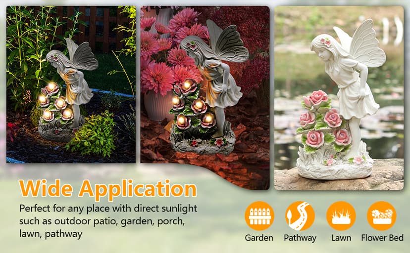 Garden Figurines Angel Garden Statue Outdoor Decor, Solar Powered Resin Sculpture with 5 LEDs Art Decoration for Patio Lawn Yard Porch, Ornament Housewarming Garden Gift, 12.8 x 7.5 x 6.1 Inch
