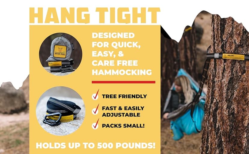Wise Owl Outfitters Hammock Straps for Trees Heavy Duty - Set of Two 10ft Long, 1 Inch Thick Camping Hammock Tree Straps w/ 38 Loops & 2D Carabiners - Essential Hammock Accessories