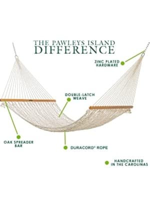 Original Pawleys Island 13OC Original Deluxe Cotton Rope Hammock with Free Extension Chains & Tree Hooks, Handcrafted in The USA