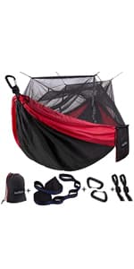 Sunyear Hammock Camping with Rain Fly Tarp and Net, Portable Camping Hammock Double Tree Hammock Outdoor Indoor Backpacking Travel & Survival, 2 Tree Straps,100% Waterproof