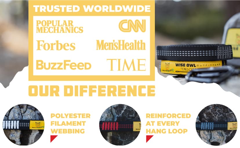 Wise Owl Outfitters Hammock Straps for Trees Heavy Duty - Set of Two 10ft Long, 1 Inch Thick Camping Hammock Tree Straps w/ 38 Loops & 2D Carabiners - Essential Hammock Accessories