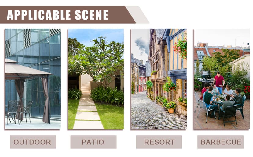 10'x10' Outdoor Patio Gazebo Heavy Duty Steel Frame Canopy with Double Roof, Privacy Curtains, for Garden, Backyard, and Lawn (Brown)