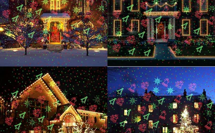 Christmas Laser Lights, Projector Lights Landscape Spotlight Red and Green Star Show with Christmas Decorative Patterns for Indoor Outdoor Garden Patio Wall