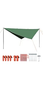 REDCAMP Hammock Rain Fly Camping Tarp Waterproof, 10x10ft Lightweight Backpacking Rain Tarp Shelter for Hiking Outdoor, Green