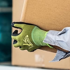 COOLJOB 2 Pairs Gardening Gloves for Women and Men, Bamboo Working Gloves Touchscreen, Grippy Nitrile Rubber Coated Work Gloves, Green/Black, X-Large Size (2 Pairs XL)