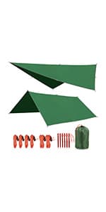 REDCAMP Hammock Rain Fly Camping Tarp Waterproof, 10x10ft Lightweight Backpacking Rain Tarp Shelter for Hiking Outdoor, Green