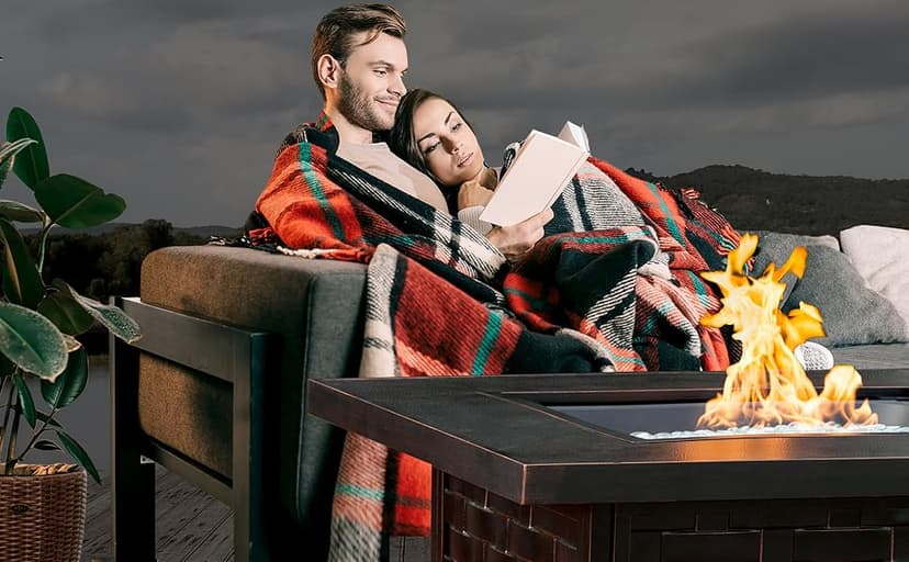 Fire Sense 62745 Armstrong Basketweave Aluminum Convertible Gas Fire Pit Table 55000 BTU Multi-Functional Outdoor Firepit with Fire Bowl Lid, Nylon Cover Clear Fire Glass Bronze Finish - Rectangular