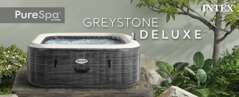 INTEX 28451EP PureSpa Greystone Deluxe Spa Set: Includes Energy Efficient Spa Cover and Wireless Control Panel – Spa Control App – Built-in FastFill Inflation System – 6 Person Capacity – 77" x 28"