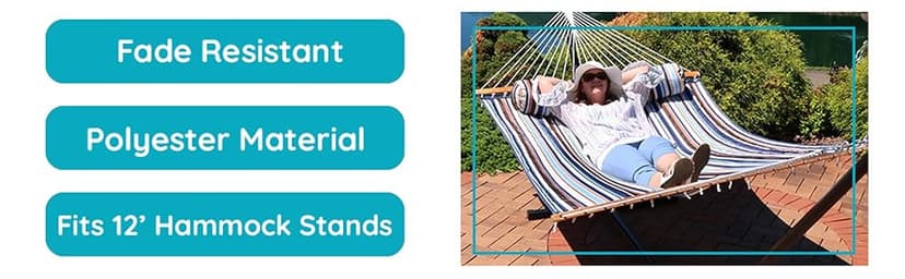 Sunnydaze Quilted Outdoor Hammock with Spreader Bars - Heavy-Duty 450-Pound Capacity Double Hammock for Outside - Ocean Isle