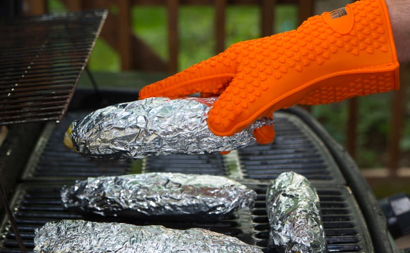Meat Claws Bbq Grill Accessories Set - 2 Silicone Gloves, Claws For Pulled Pork, BBQ Thermometer - Perfect Smoker Accessories Grilling Tools Gift Set For (Orange Glove-Thermometer-Claw)