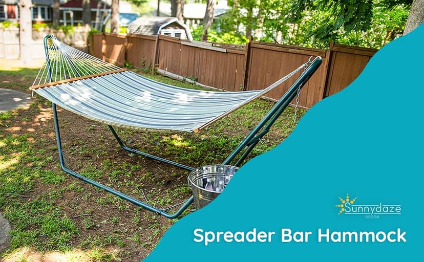 Sunnydaze Quilted Outdoor Hammock with Spreader Bars - Heavy-Duty 450-Pound Capacity Double Hammock for Outside - Khaki Stripe