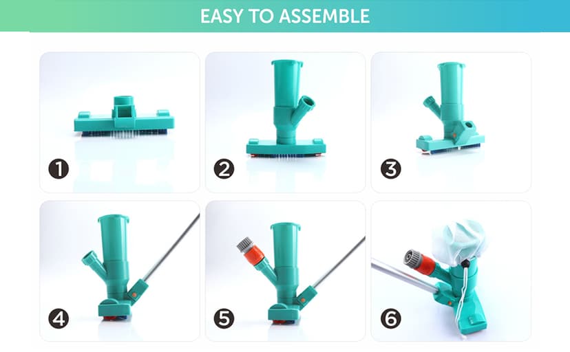 POOLWHALE Portable Pool Vacuum Jet Underwater Cleaner W/Brush,Bag,6 Section Pole of 56.5"(No Garden Hose Included),for Above Ground Pool,Spas,Ponds & Fountains