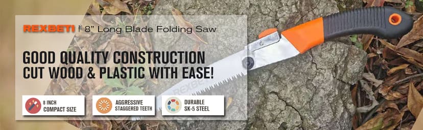 REXBETI Folding Saw - 8 Inch Blade for Wood & Dry Wood Pruning, Compact Design, SK-5 Steel