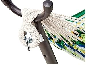 Amazon Basics Double Hammock with 9-Foot Space Saving Steel Stand and Carrying Case, 450 lb Capacity, Cream Wave, 110x47x43 inches