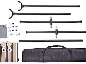 Amazon Basics Double Hammock with 9-Foot Space Saving Steel Stand and Carrying Case, 450 lb Capacity, Cream Wave, 110x47x43 inches