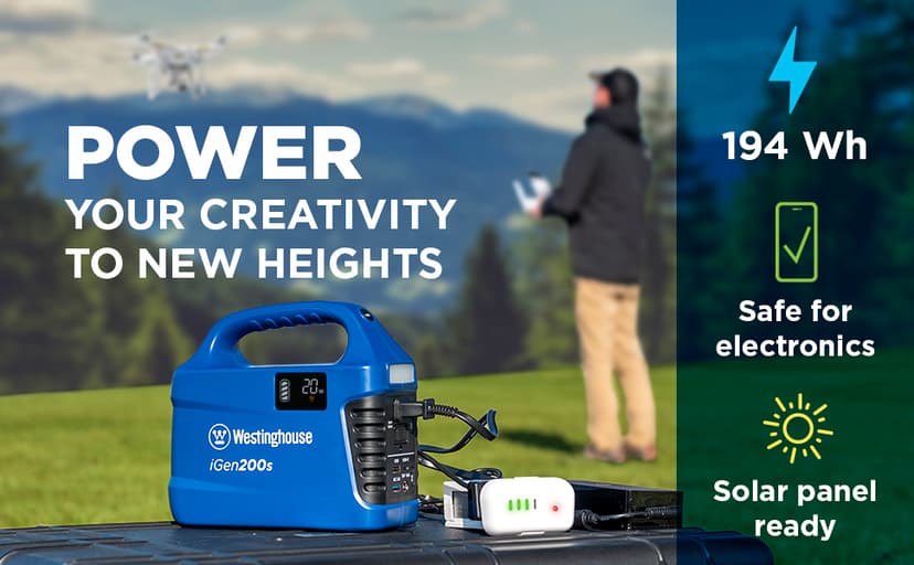 Westinghouse 194Wh 300 Peak Watt Portable Power Station & Solar Generator, Modified Sine Wave AC Outlet, Backup Lithium Battery for Camping, Home, Travel, Indoor/Outdoor Use (Solar Panel Not Included)
