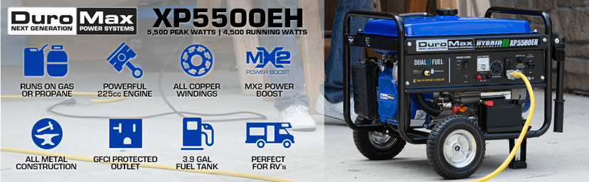 DuroMax XP5500EH 5,500-Watt Dual Fuel Portable Generator - Gas & Propane, Electric Start, RV & Emergency Ready