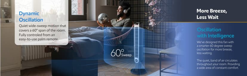Lasko Oscillating Tower Fan, 3 Quiet Speeds, Timer, Remote Control, for Bedroom, Kitchen, Office, 36", Black, 2511