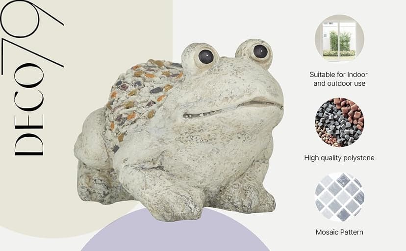 Deco 79 Polystone Frog Decorative Garden Sculpture Indoor Outdoor Garden Statue, Outdoor Sculpture 12" x 8" x 8", Light Gray
