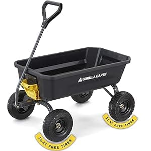 Gorilla Carts Heavy-Duty Dump Cart, Patented Quick-Release Dumping, Steel Frame, 600 lb Capacity, No-Flat 10-Inch Tires, Utility Wagon for Garden, Yard, Beach