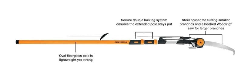 Fiskars 7-16 ft. Extendable 2-in-1 Pruner and Pole Saw For Tree Trimming, Tree Trimmer with Chain-Drive for Cutting Branches up to 1.25" Diameter with More Power, Garden Tools
