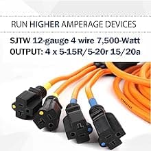 Ceptics GN-CD-1-50 GN-CD-2-50 L14-30P to NEMA 5-15/20R Generator Distribution Power Cord (50', Switch Breaker) -Industrial Grade, Heavy Duty (5 Year Warranty), 50 Feet, Orange, Ft