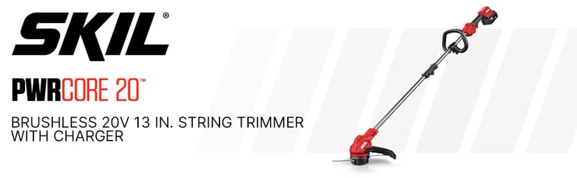Skil LT4823B-10 PWR CORE 20 Brushless 20V 13'' String Trimmer Kit, Includes 4.0Ah Battery and Charger, Red