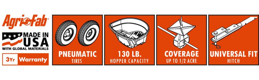 Agri-Fab 45-0463 130 lb. Tow-Behind Lawn & Garden Broadcast Spreader for Seed,Fertilizer,Salt,Ice Melt; Easy to use Flow Control from Seat of Riding Lawn Mower