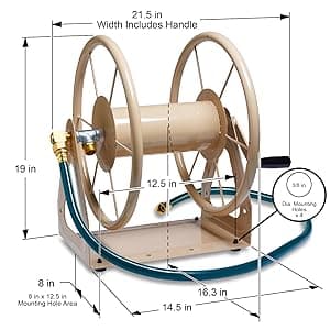 Liberty Garden Products 703-2 Multi-Purpose Steel Garden Wall/Floor Mount Hose Reel, Tan Poly