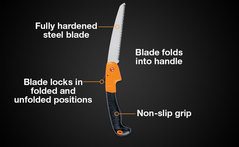 Fiskars Folding Hand Saw, 7" Pruning Saw with Power Tooth Blade with Triple Ground Teeth that Powers Through Wood Faster, Soft Grip Handle
